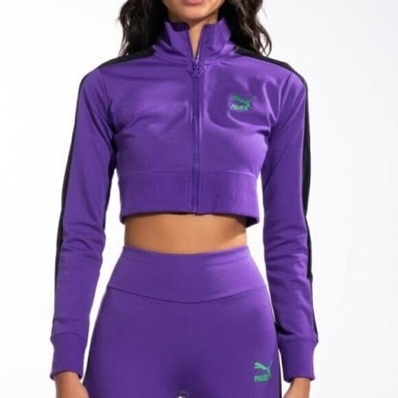 Puma X Dua Lipa T7 Cropped Jacket Purple Black Butterfly Logo Size Large L New - Picture 4 of 13